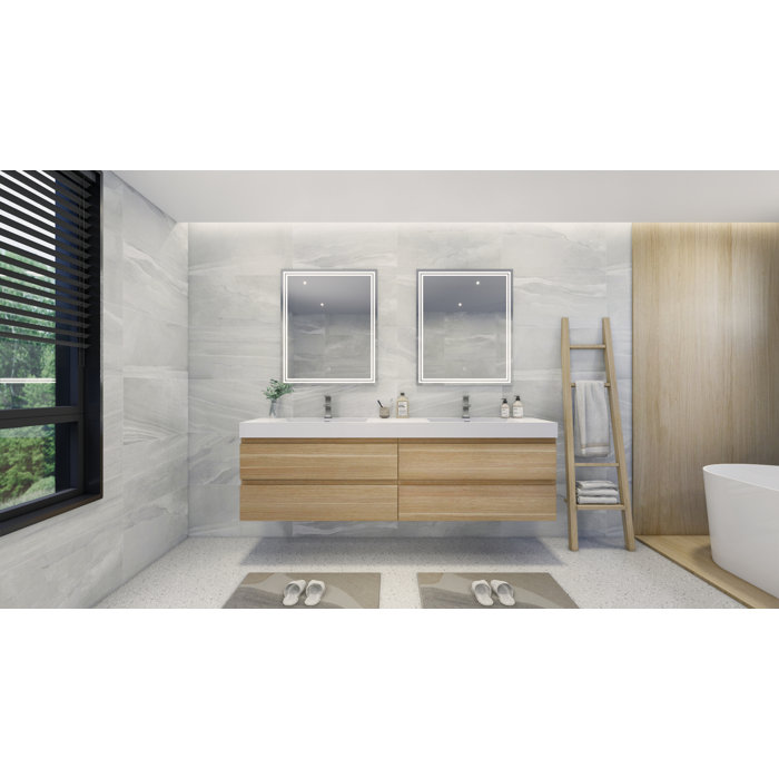 Latitude Run® Carnley 84'' Wall Mounted Double Bathroom Vanity with